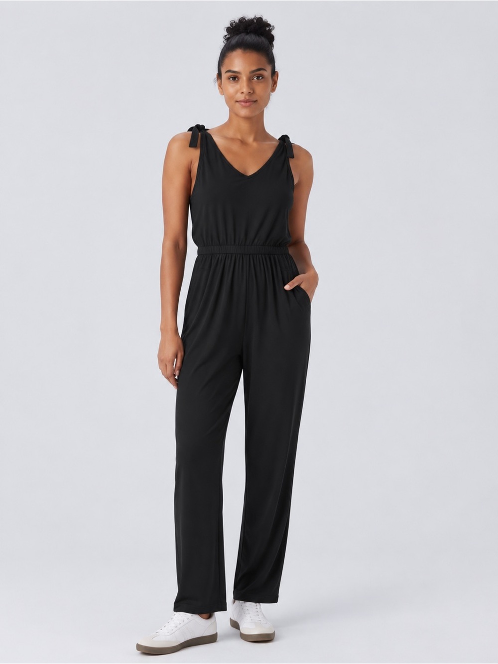 HALARA Women's Ribbed Knit Knot V Neck Sleeveless Side Pocket